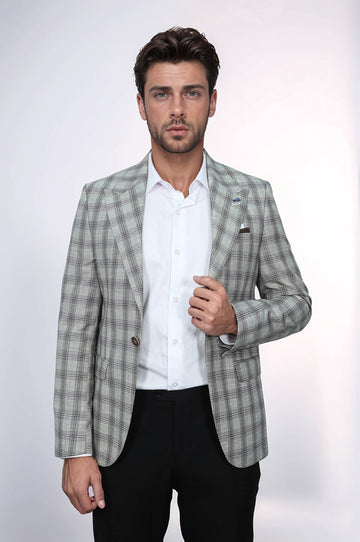 Blazer Beige Con Un Solo Botón Y Cuello Ancho En Punta - Wessi