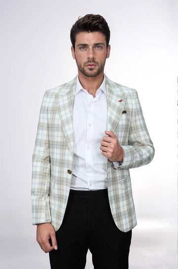 Single Button Wide Pointed Collar Light Brown Blazer - Wessi