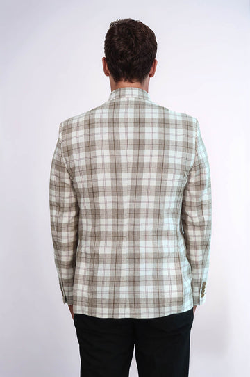 Single Button Wide Pointed Collar Beige Blazer - Wessi