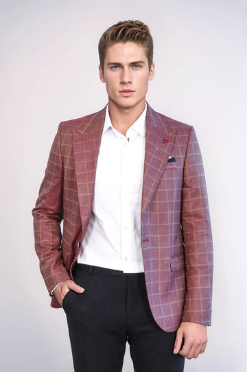 Single Button Wide Pointed Collar Burgundy Blazer - Wessi