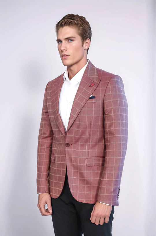 Single Button Wide Pointed Collar Burgundy Blazer - Wessi