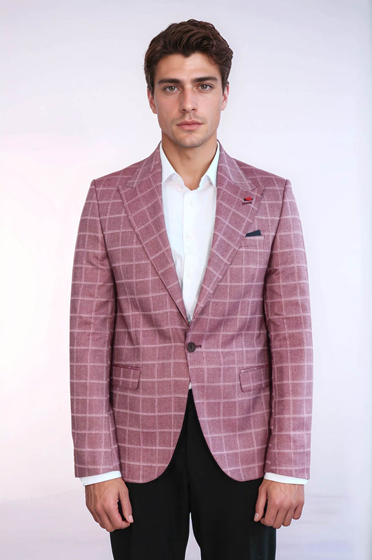 Single Button Wide Pointed Collar Burgundy Blazer - Wessi