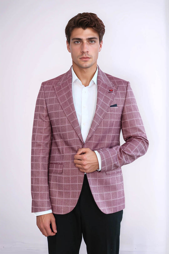 Single Button Wide Pointed Collar Burgundy Blazer - Wessi