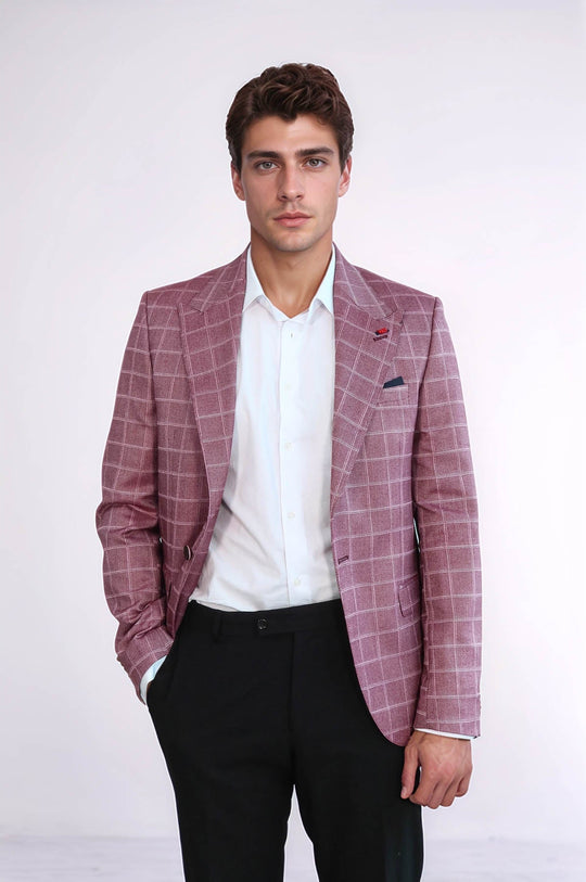 Single Button Wide Pointed Collar Burgundy Blazer - Wessi