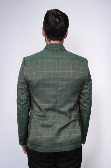 Single Button Wide Pointed Collar Green Blazer - Wessi