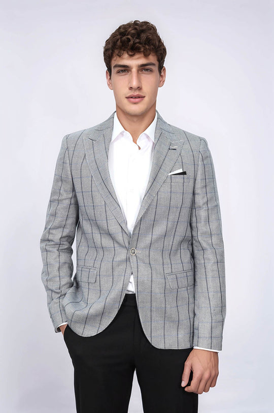 Single Button Pointed Collar Grey Blazer - Wessi