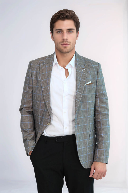 Blazer Marron à Col Pointu à Un Bouton - Wessi