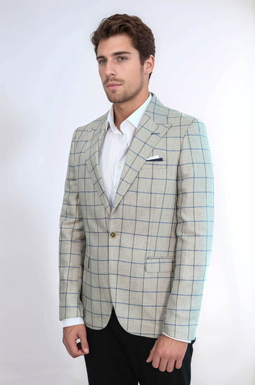 Single Button Pointed Collar Beige Blazer - Wessi