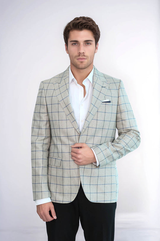 Single Button Pointed Collar Beige Blazer - Wessi