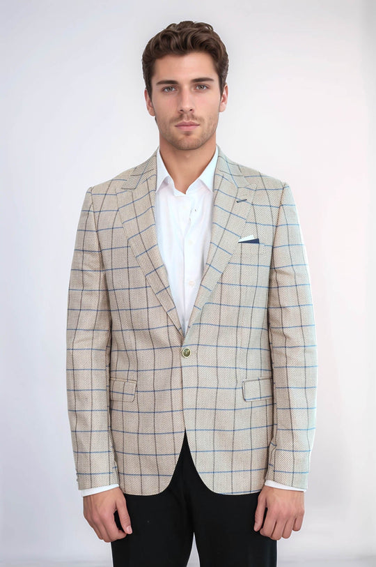 Single Button Pointed Collar Beige Blazer - Wessi