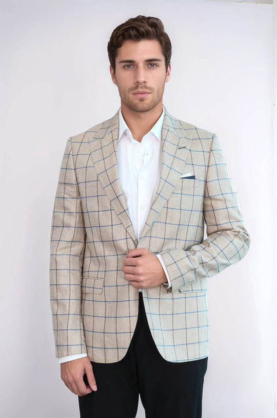 Single Button Pointed Collar Beige Blazer - Wessi