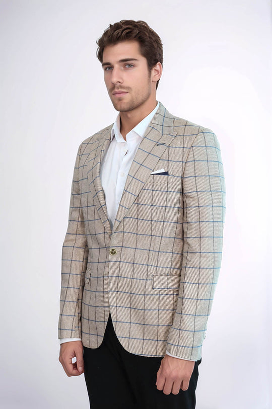 Single Button Pointed Collar Beige Blazer - Wessi