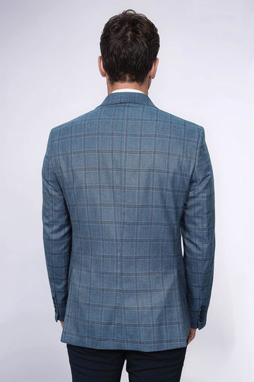 Grey Checked Men's Slim Fit Blazer - Wessi