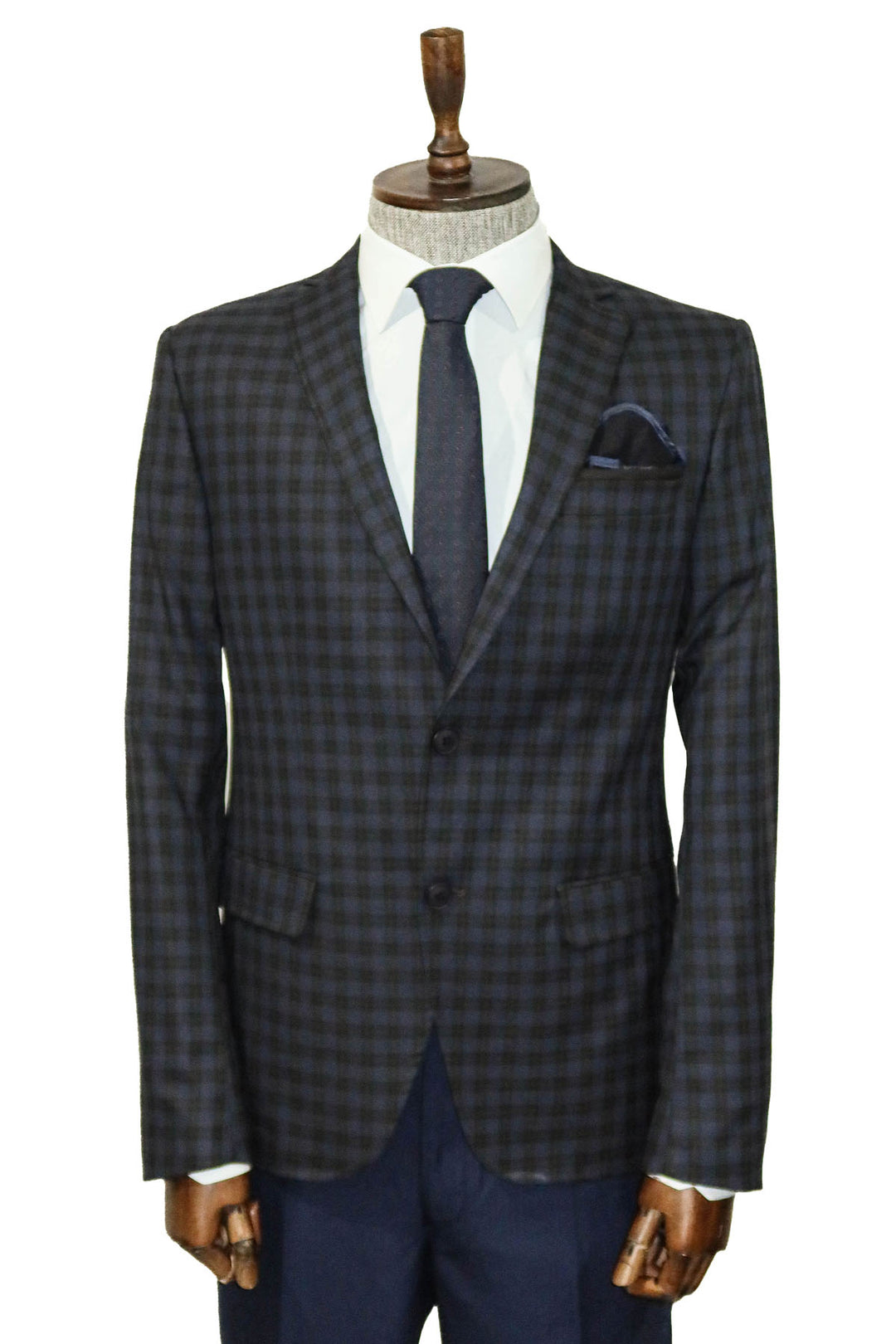 Plaid Navy Blue Jacket with Handkerchief - Wessi