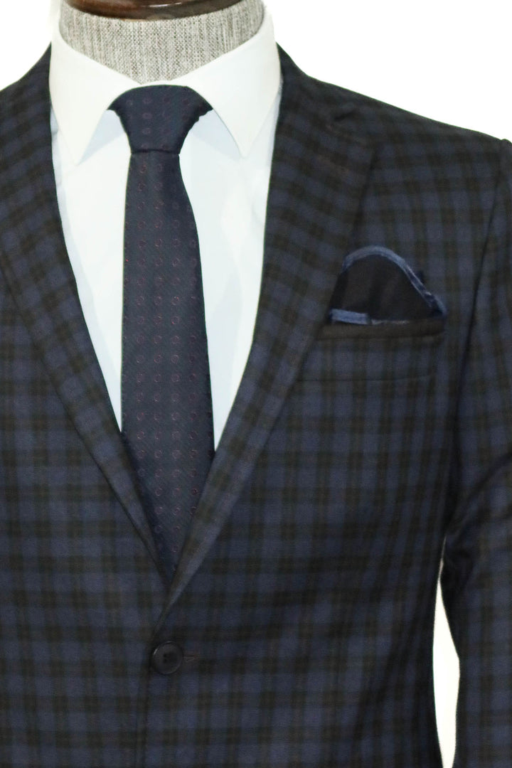 Plaid Navy Blue Jacket with Handkerchief - Wessi