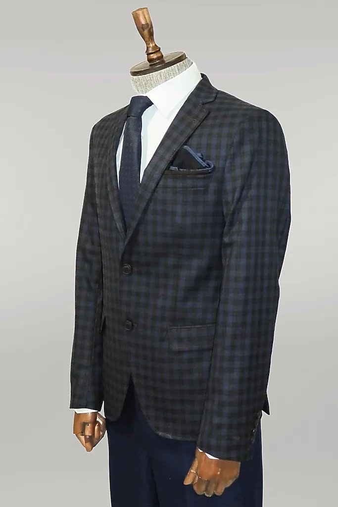 Plaid Navy Blue Jacket with Handkerchief - Wessi