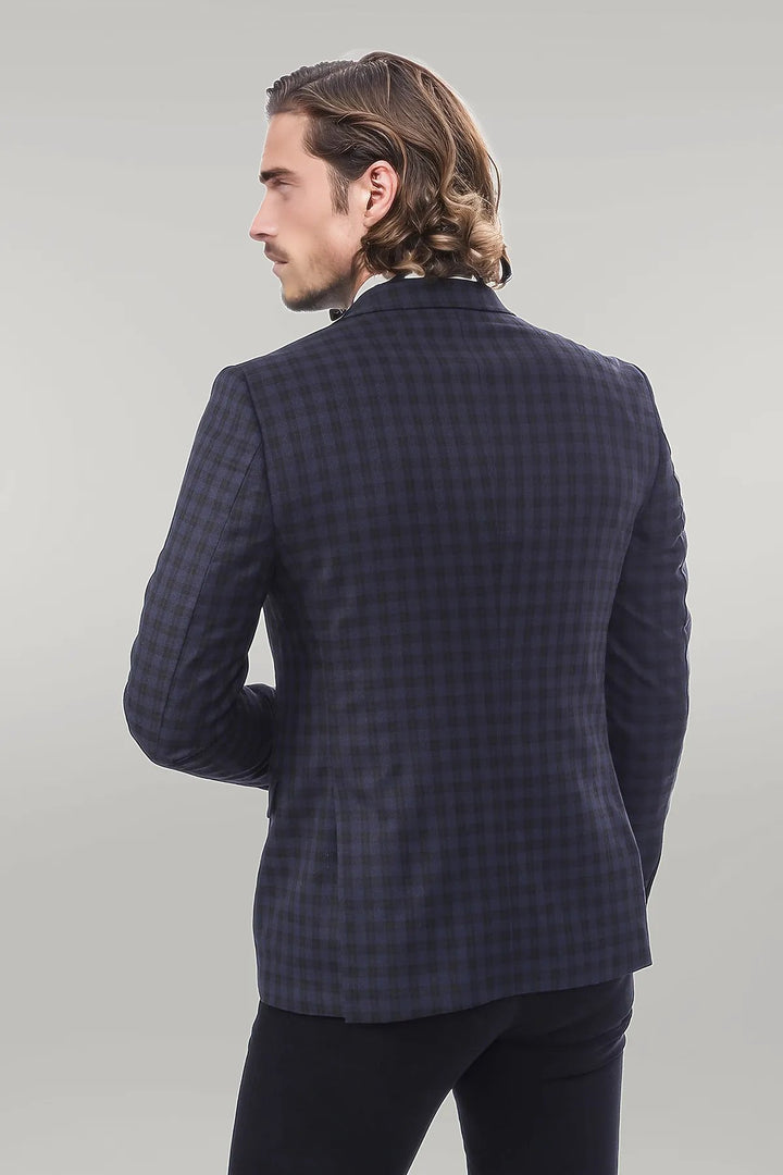 Plaid Navy Blue Jacket with Handkerchief - Wessi