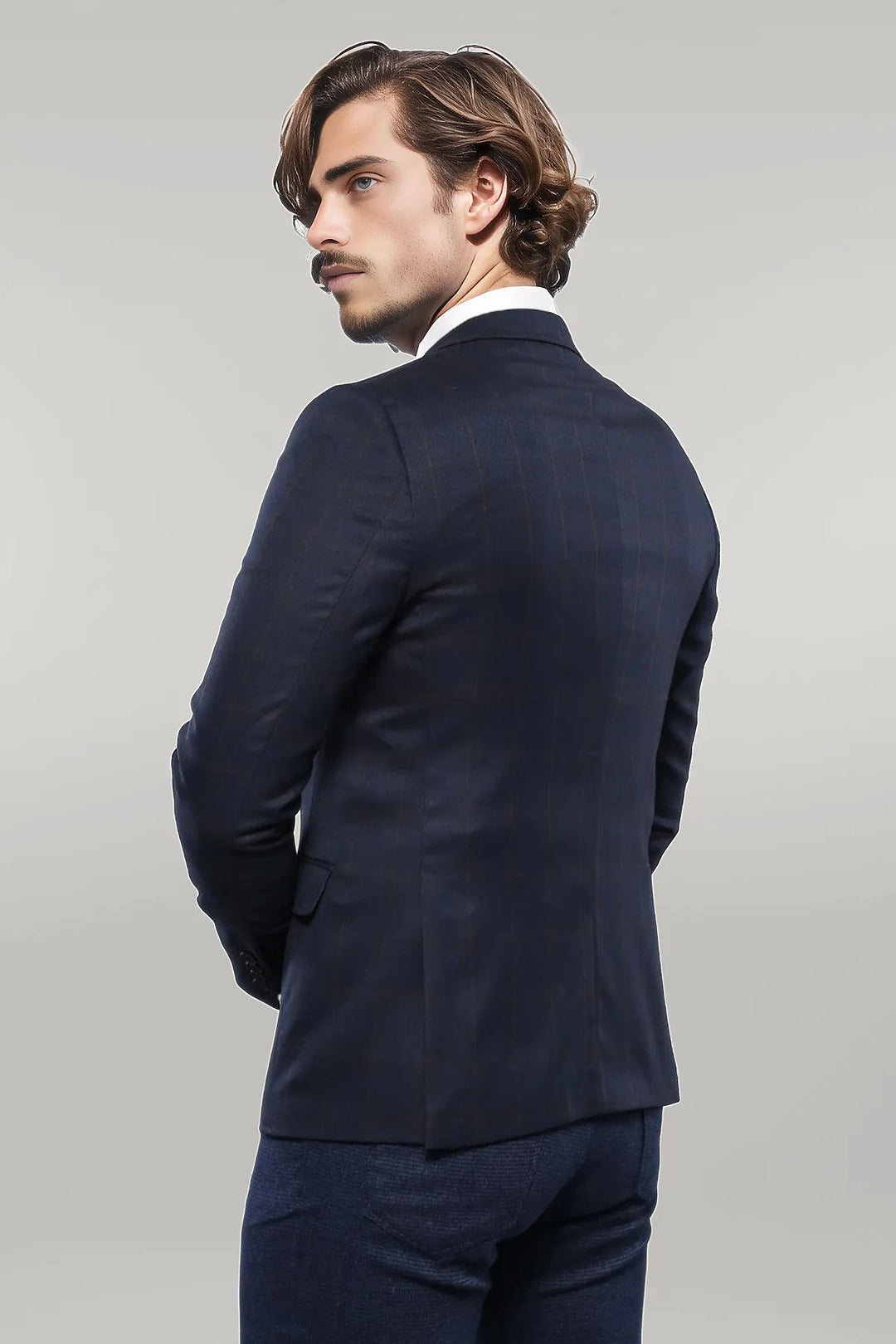 Plaid Navy Blue Jacket with Handkerchief - Wessi