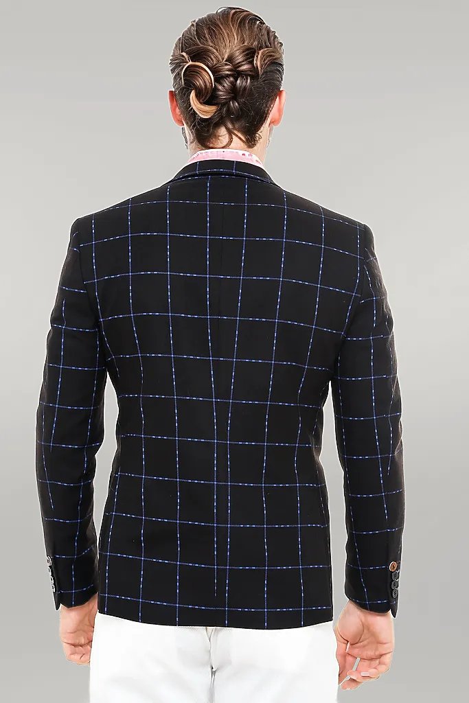 2 Button Plaid Wool Brown Jacket-Wessi