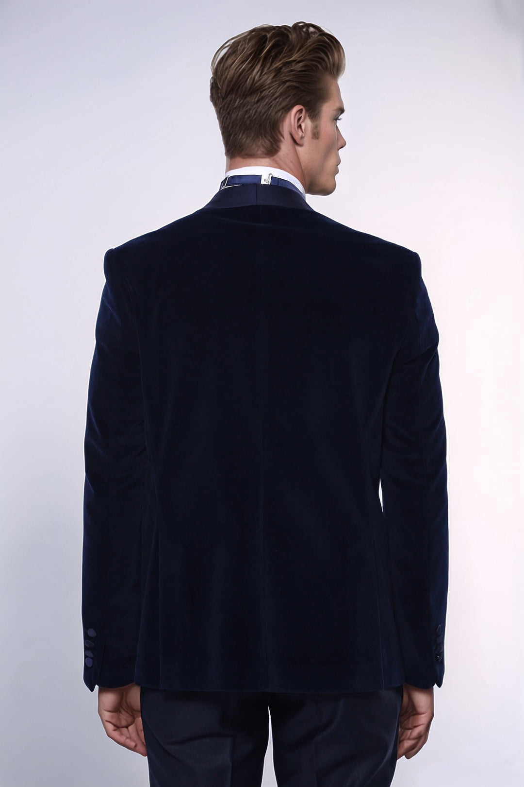 Navy Blue Velvet Dinner Jacket - Wessi