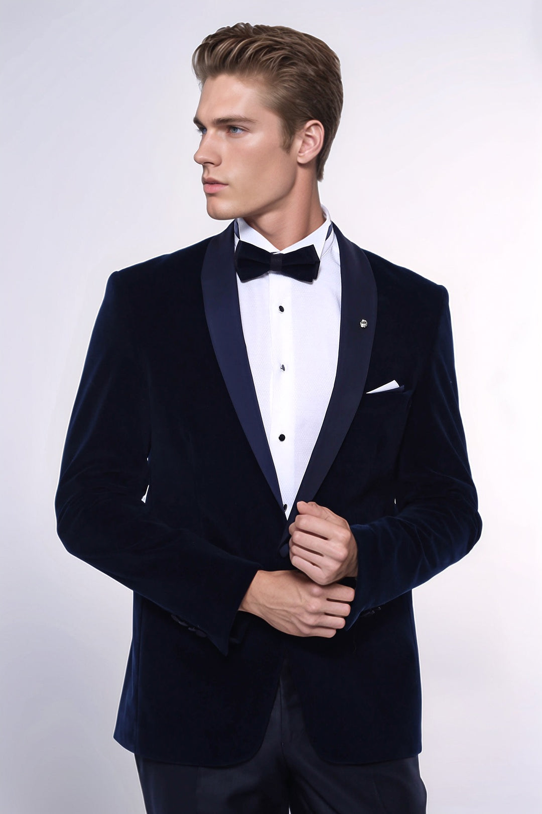 Navy Blue Velvet Dinner Jacket - Wessi