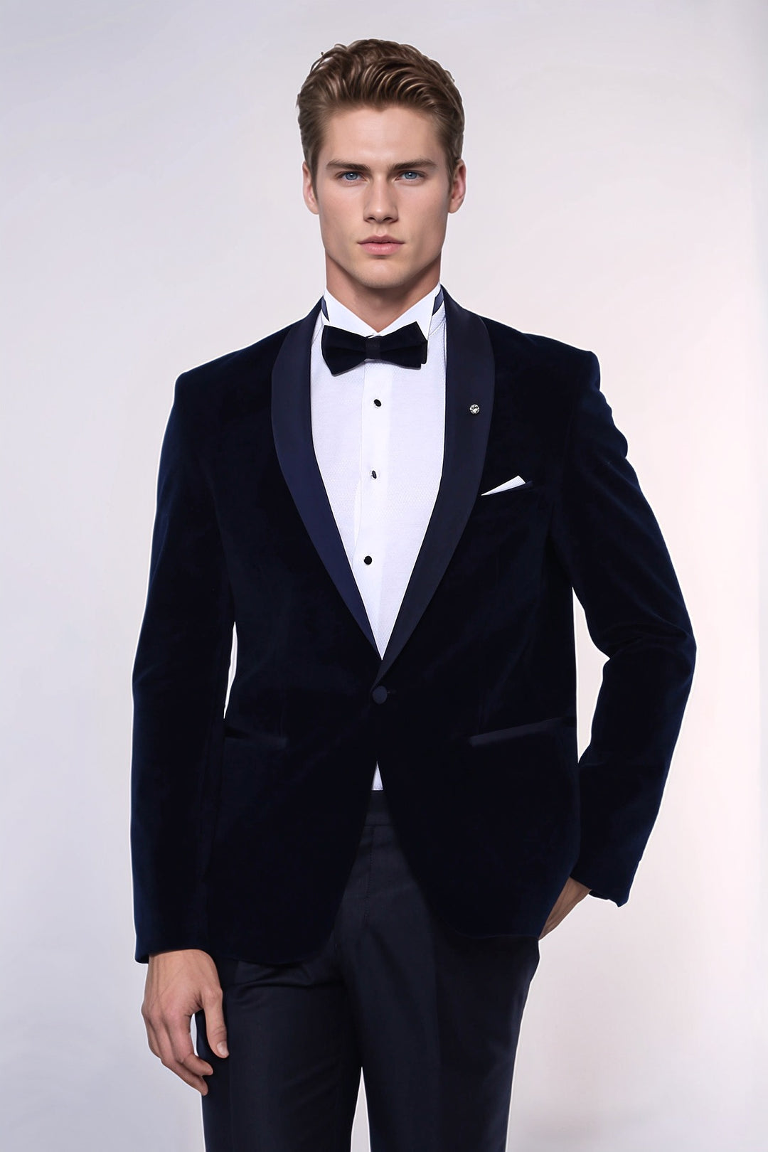 Navy Blue Velvet Dinner Jacket - Wessi