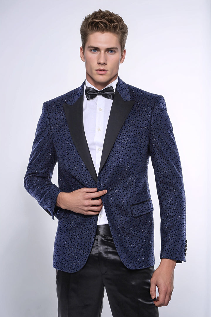 Blazer de graduación para hombre azul marino con estampado de puntos brillantes - Wessi