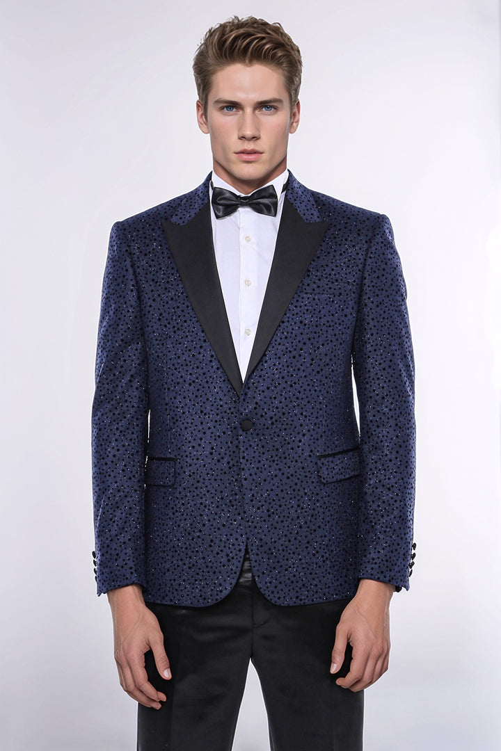 Blazer de graduación para hombre azul marino con estampado de puntos brillantes - Wessi