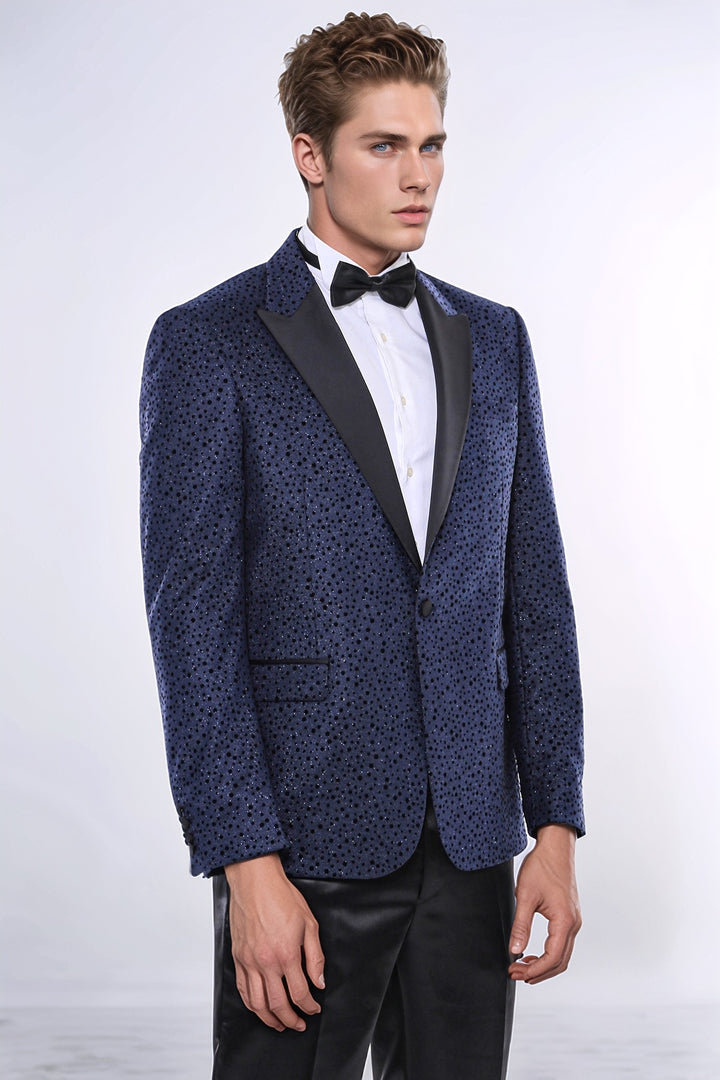 Blazer de graduación para hombre azul marino con estampado de puntos brillantes - Wessi