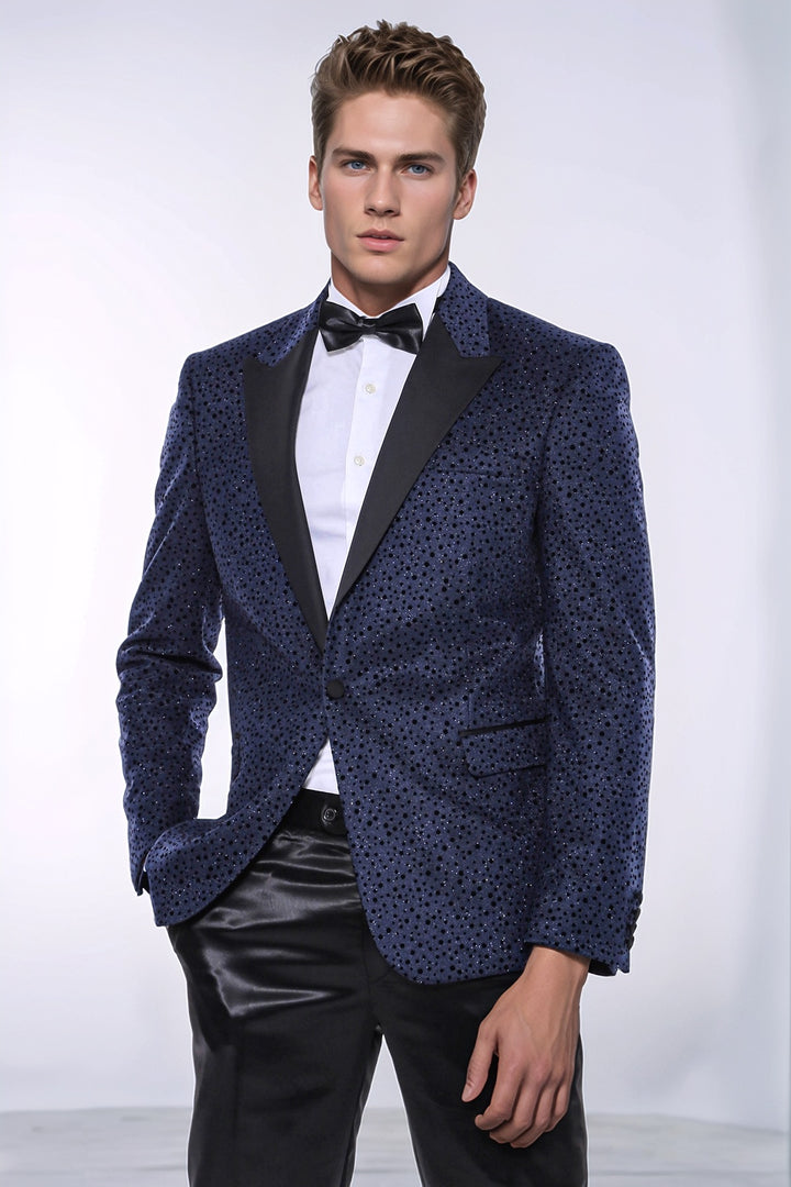 Blazer de graduación para hombre azul marino con estampado de puntos brillantes - Wessi