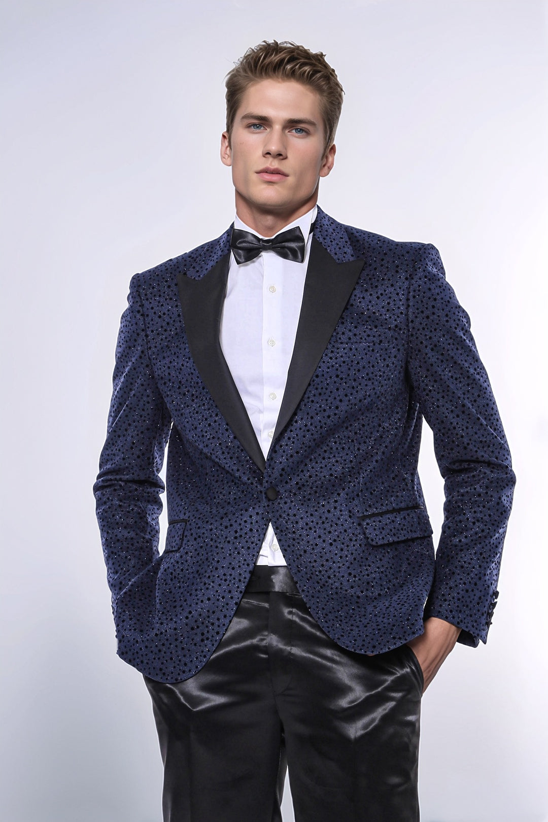 Blazer de graduación para hombre azul marino con estampado de puntos brillantes - Wessi