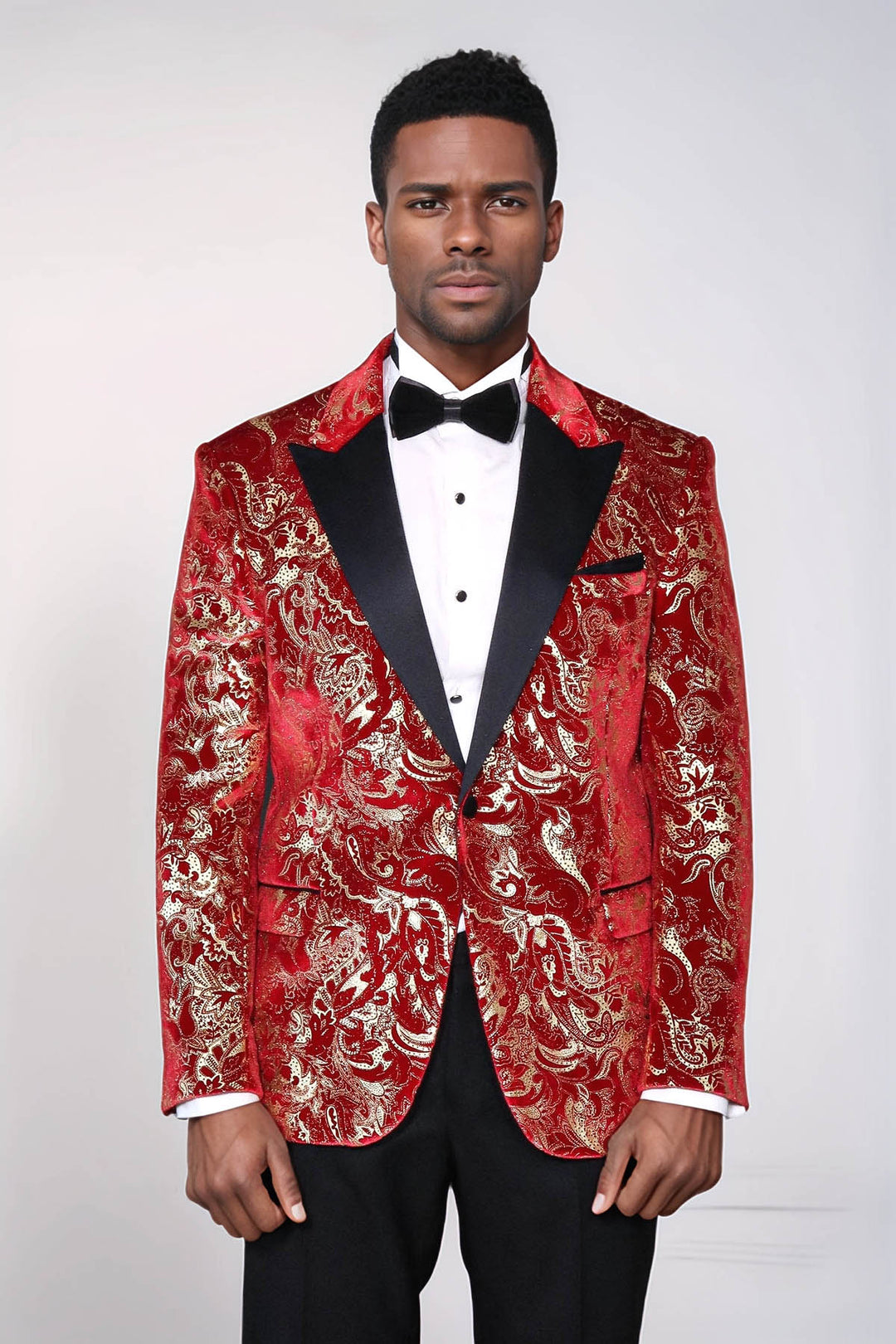 Gold à motifs sur Red combinaison de blazer et pantalon pour hommes - Wessi