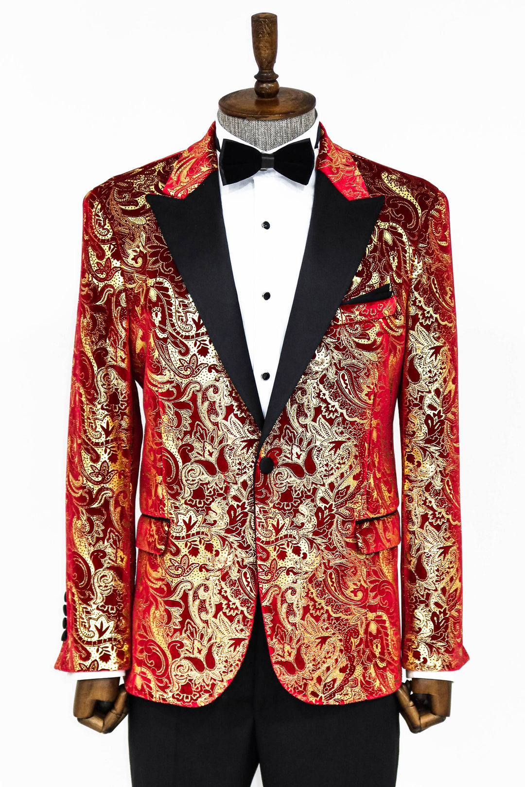 Gold Patterned Over Red Men Prom Blazer And Trousers Combination - Wessi