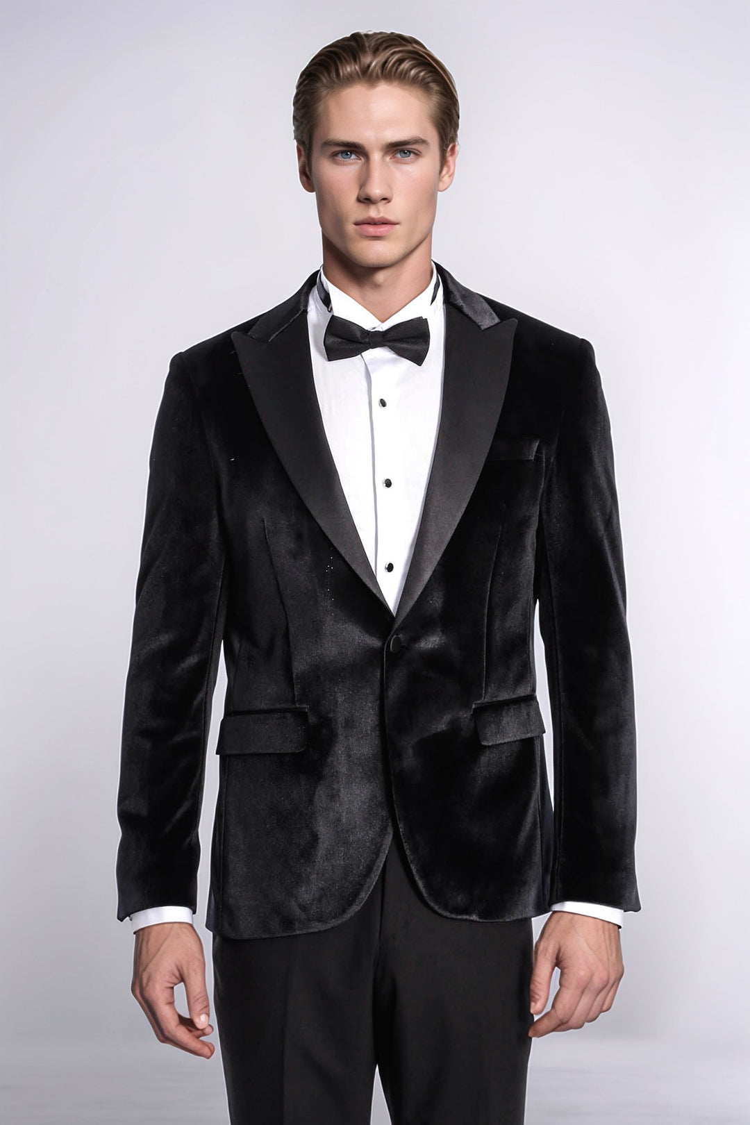 Velvet Slim Fit Black Men Prom Blazer and Trousers Combination Suit- Wessi