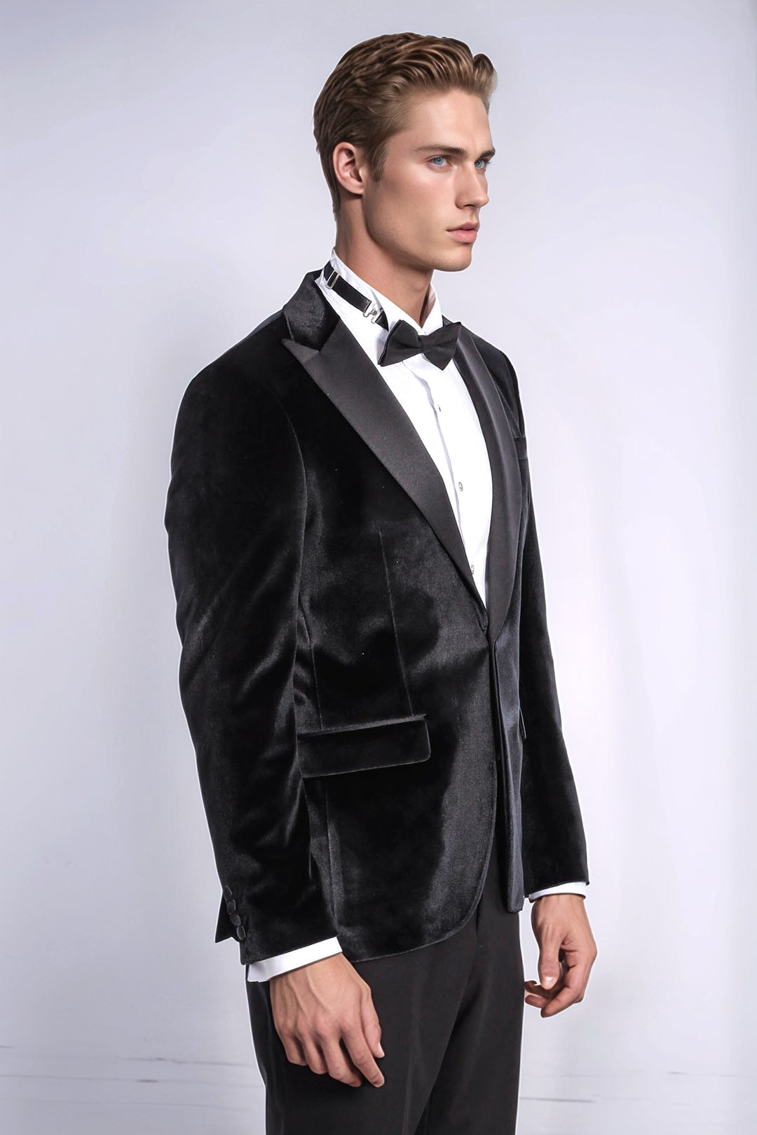 Velvet Slim Fit Black Men Prom Blazer and Trousers Combination Suit- Wessi