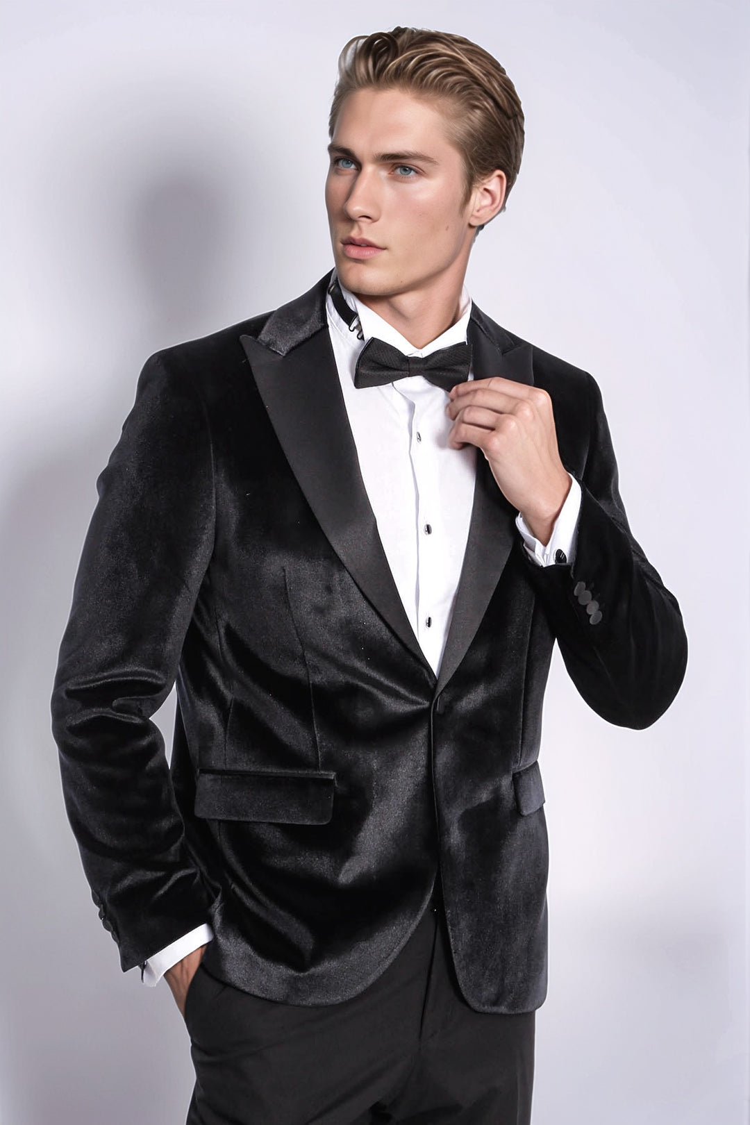 Velvet Slim Fit Black Men Prom Blazer and Trousers Combination Suit- Wessi