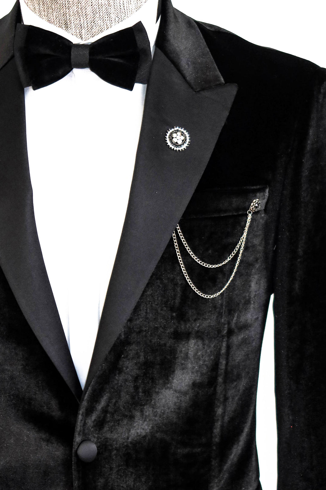 Velvet Slim Fit Black Men Prom Blazer and Trousers Combination- Wessi