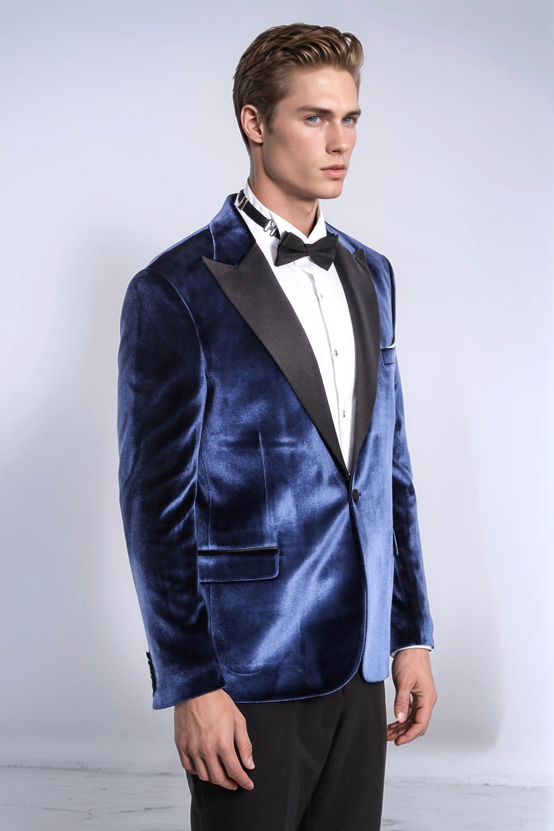 Blazer de graduación para hombre de terciopelo slim fit azul - Wessi