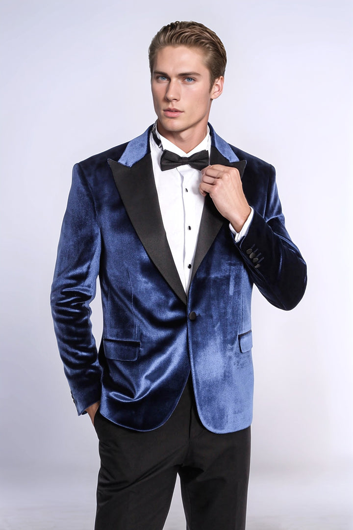 Blazer de graduación para hombre de terciopelo slim fit azul - Wessi