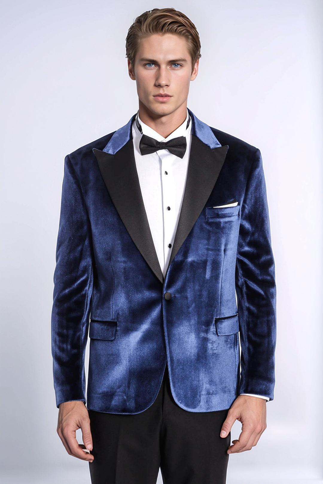 Blazer de graduación para hombre de terciopelo slim fit azul - Wessi