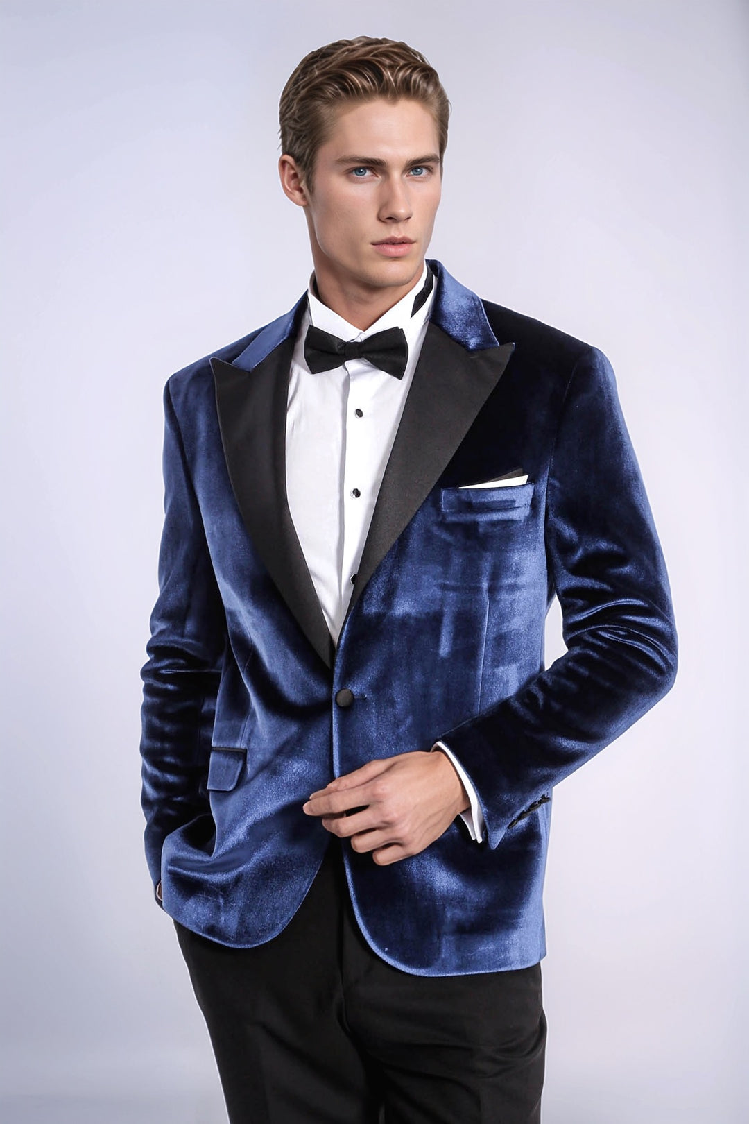 Blazer de graduación para hombre de terciopelo slim fit azul - Wessi