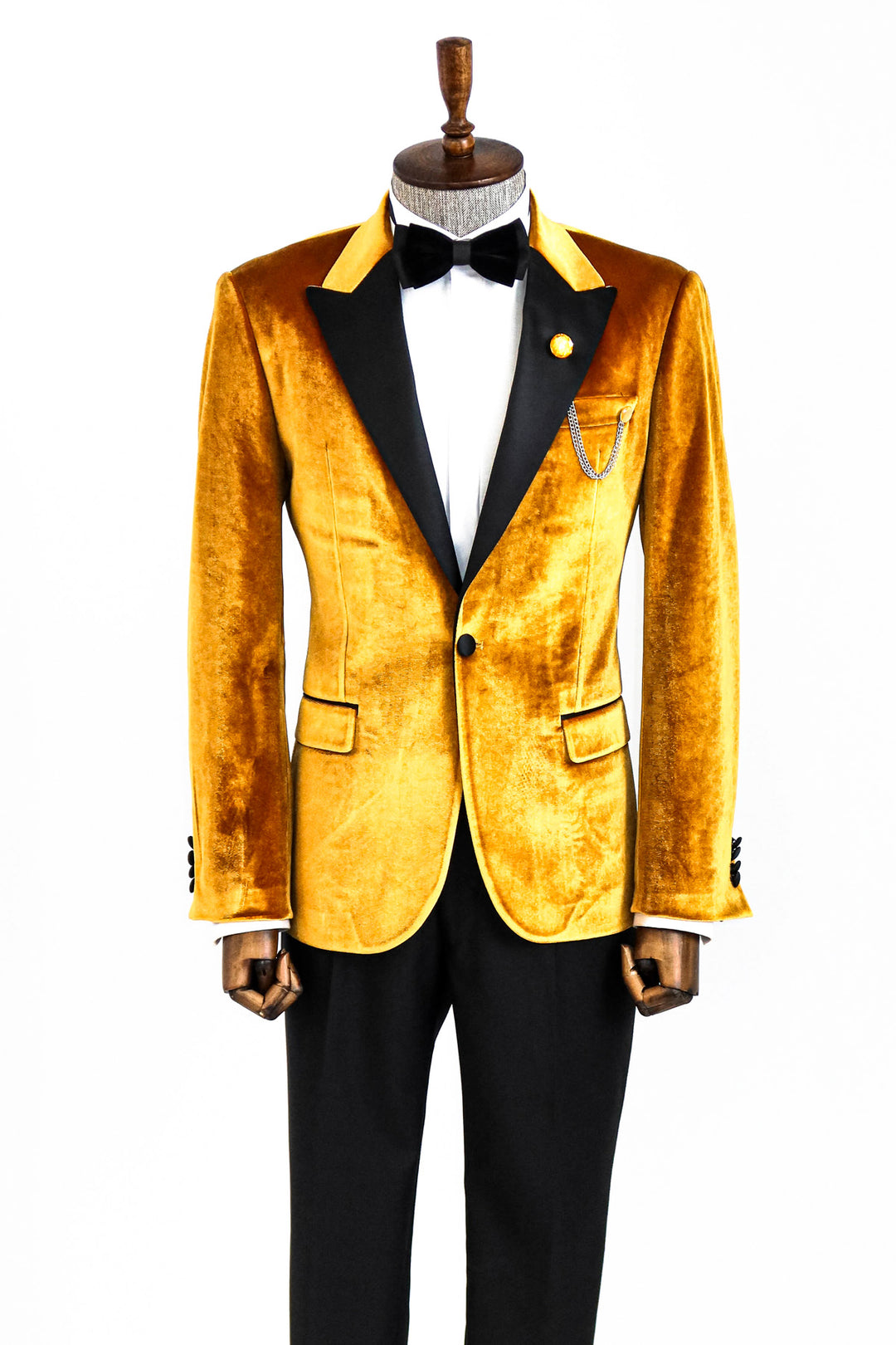 Velvet Slim Fit Yellow Men Prom Blazer and Trousers Combination - Wessi