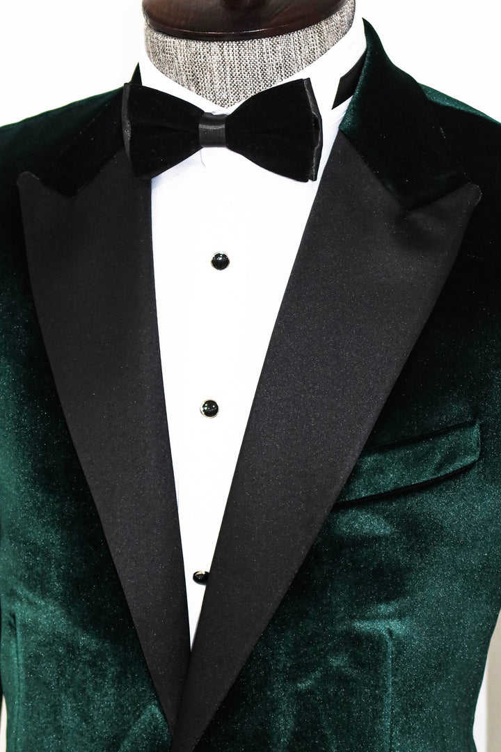 Slim Fit Peak Lapel Velvet Dark Green Men Prom Blazer