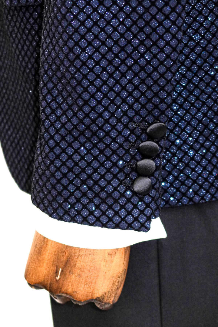 Combinación de pantalón y blazer de graduación para hombre con estampado negro sobre azul marino - Wessi