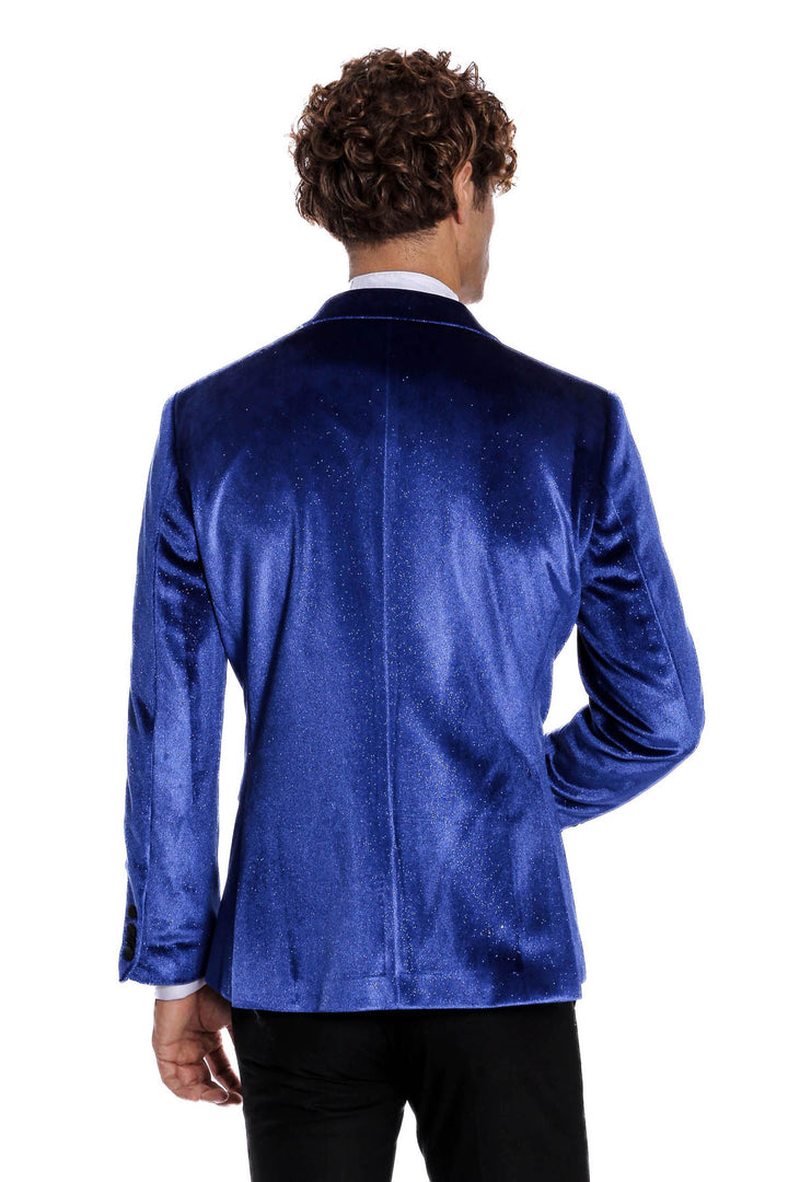 Blazer de graduación para hombre Sparkle Slim Fit Velvet Bast Blue - Wessi