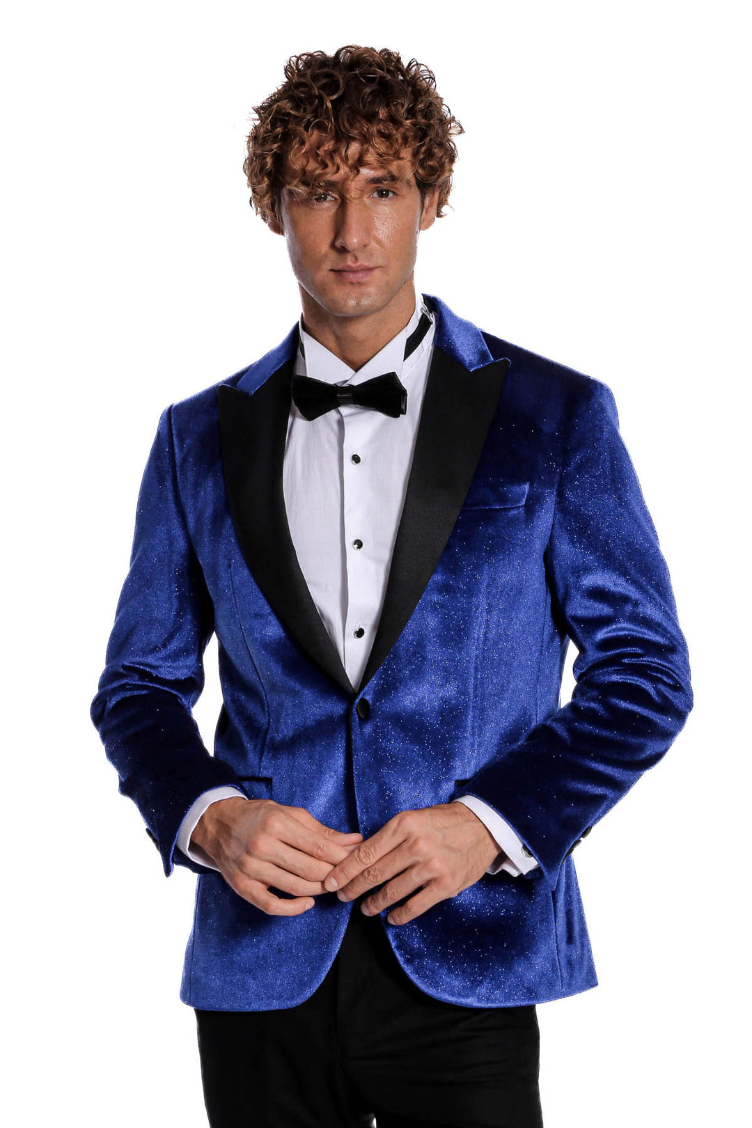 Sparkle Slim Fit Velvet Bast Blue Men Prom Blazer - Wessi