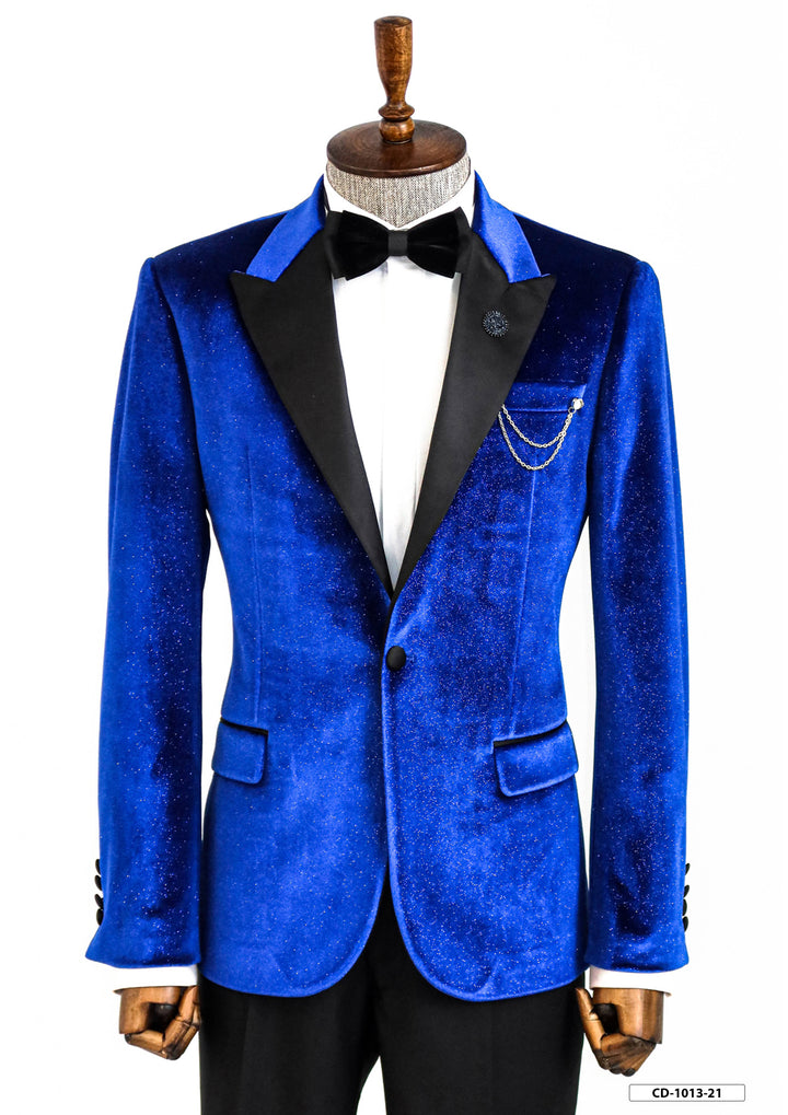 Sparkle Slim Fit Velvet Bast Blue Men Prom Blazer - Wessi