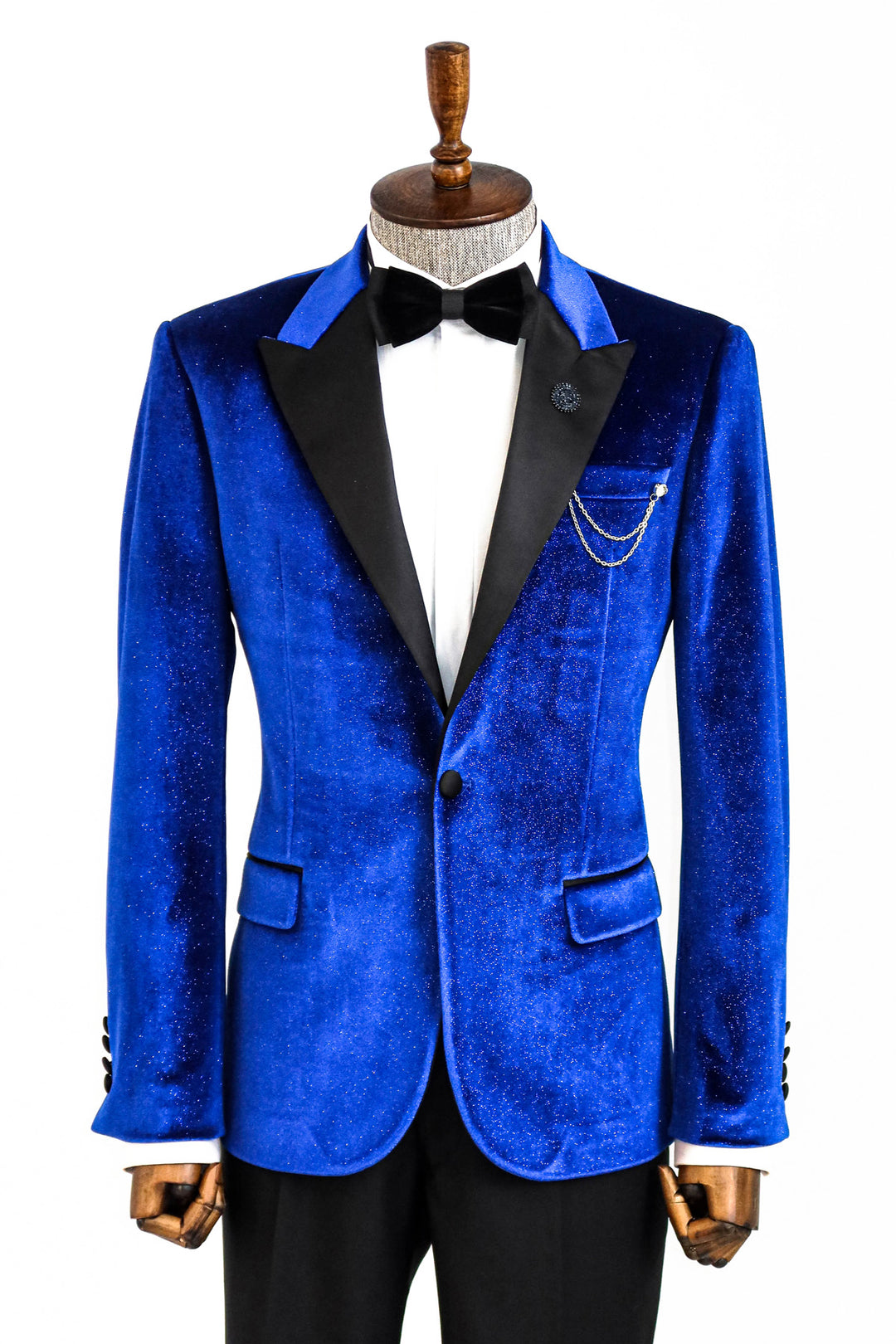 Sparkle Slim Fit Velvet Bast Blue Men Prom Blazer - Wessi