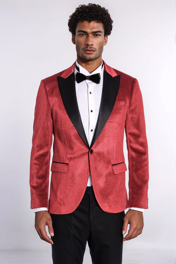 Sparkle Slim Fit Velvet Burgundy Men Prom Blazer and Trousers Combination Suit- Wessi