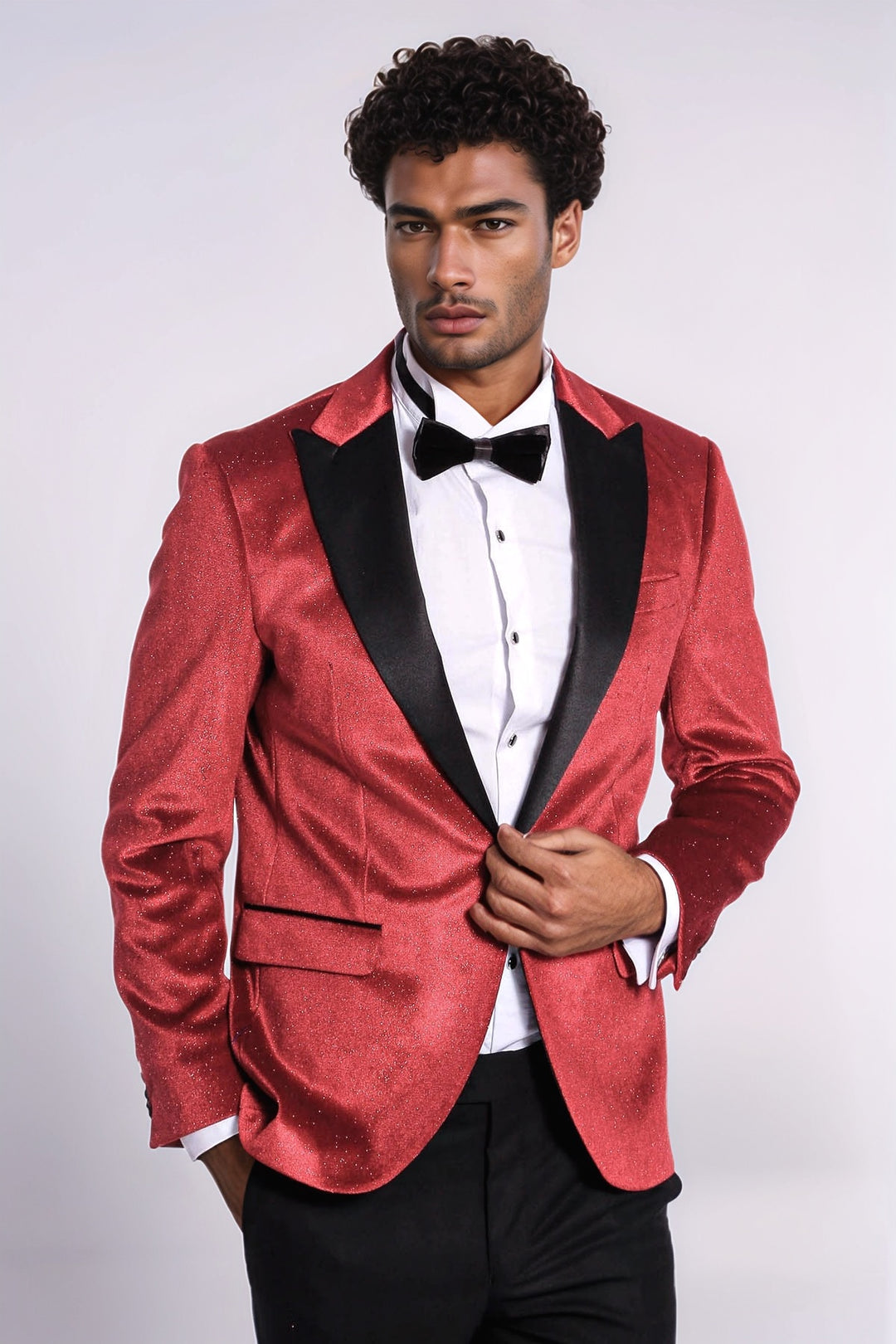 Sparkle Slim Fit Velvet Red Men Singer Tuxedo  Blazer - Wessi